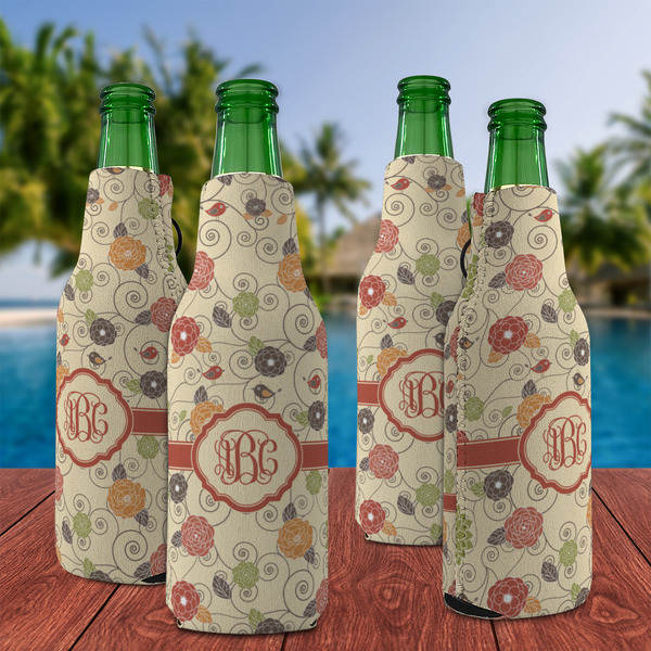 Fall Flowers Zipper Bottle Cooler - Set of 4 - LIFESTYLE