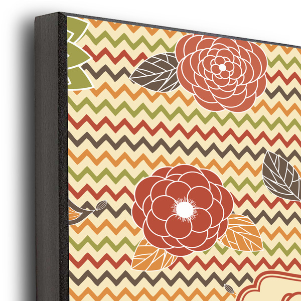 Chevron & Fall Flowers 11x14 Wood Print - Closeup