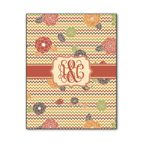 Custom Chevron & Fall Flowers Wood Print - 11x14 (Personalized)