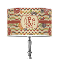 Chevron & Fall Flowers 12" Drum Lamp Shade - Poly-film (Personalized)