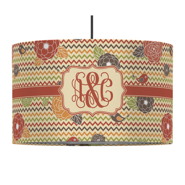 Chevron & Fall Flowers 12" Drum Lampshade - PENDANT (Fabric)