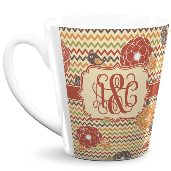 Custom Chevron & Fall Flowers 12 Oz Latte Mug (Personalized)