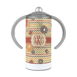 Chevron & Fall Flowers 12 oz Stainless Steel Sippy Cup (Personalized)