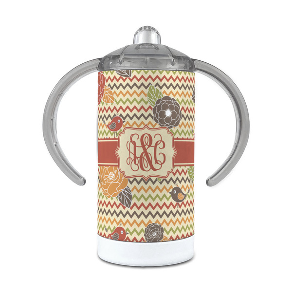 Custom Chevron & Fall Flowers 12 oz Stainless Steel Sippy Cup (Personalized)