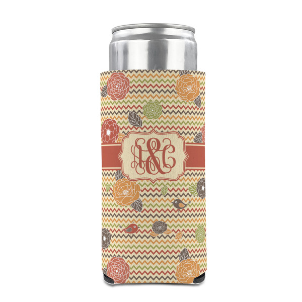 Chevron & Fall Flowers 12oz Tall Can Sleeve - FRONT (on can)