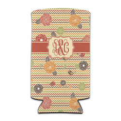 Chevron & Fall Flowers Can Cooler (tall 12 oz) (Personalized)