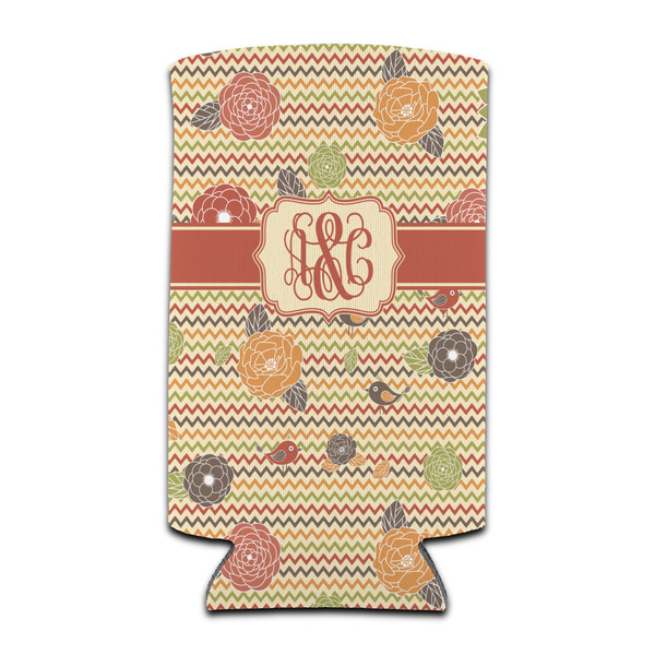 Custom Chevron & Fall Flowers Can Cooler (tall 12 oz) (Personalized)