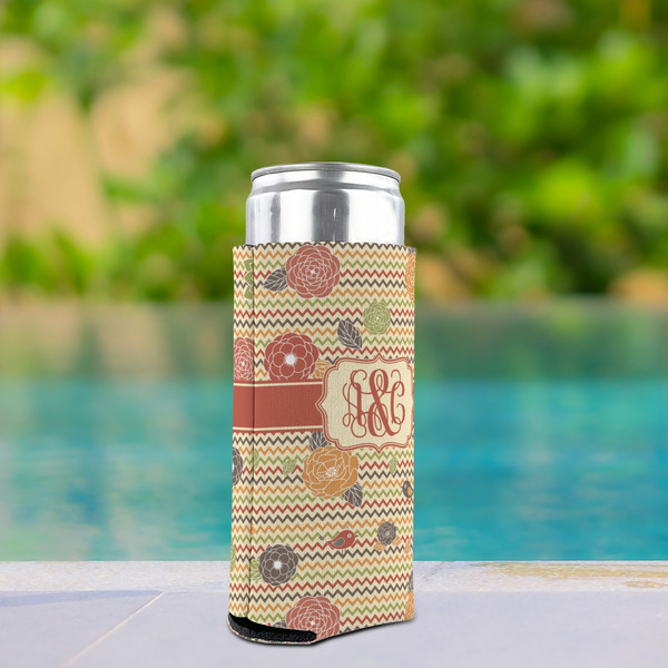 Chevron & Fall Flowers Can Cooler - Tall 12oz - In Context
