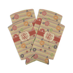 Chevron & Fall Flowers Can Cooler (tall 12 oz) - Set of 4 (Personalized)