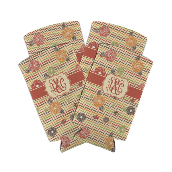Custom Chevron & Fall Flowers Can Cooler (tall 12 oz) - Set of 4 (Personalized)