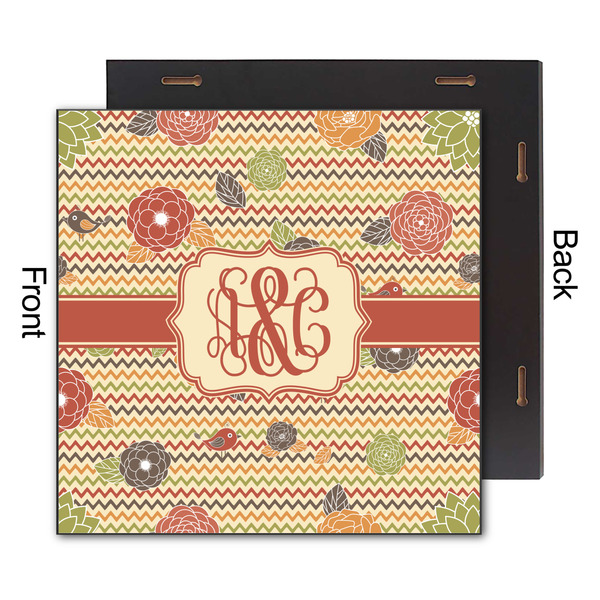 Chevron & Fall Flowers 12x12 Wood Print - Front & Back View