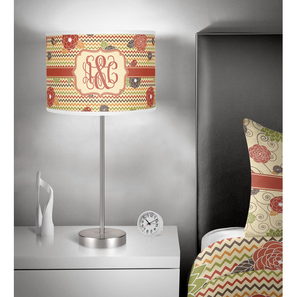 Chevron & Fall Flowers 13 inch drum lamp shade - in room