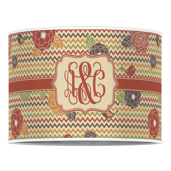 Chevron & Fall Flowers 16" Drum Lampshade - FRONT (Poly Film)