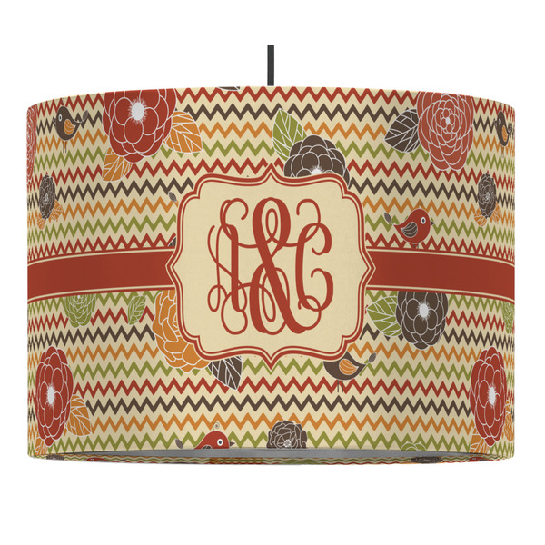 Custom Chevron & Fall Flowers Drum Pendant Lamp (Personalized)