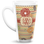 Chevron & Fall Flowers 16 Oz Latte Mug (Personalized)