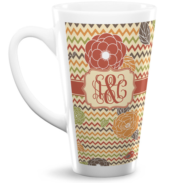 Custom Chevron & Fall Flowers Latte Mug (Personalized)
