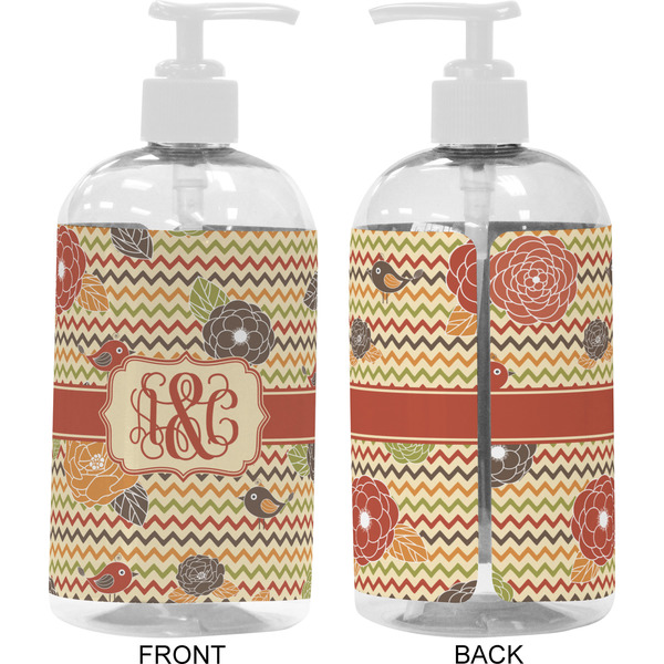 Chevron & Fall Flowers 16 oz Plastic Liquid Dispenser- Approval- White