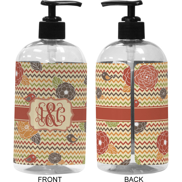 Chevron & Fall Flowers 16 oz Plastic Liquid Dispenser (Approval)