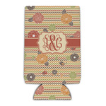 Chevron & Fall Flowers Can Cooler (16 oz) (Personalized)
