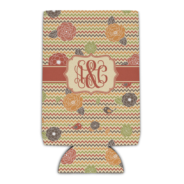 Custom Chevron & Fall Flowers Can Cooler (16 oz) (Personalized)