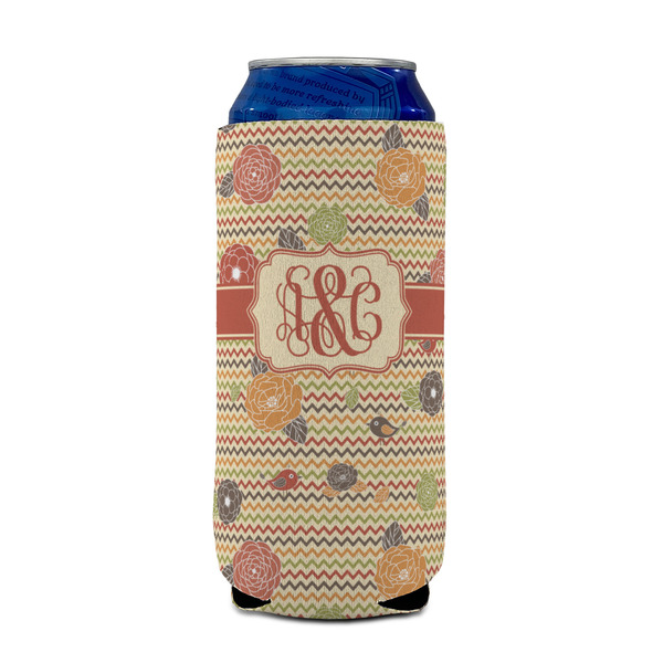 Chevron & Fall Flowers 16oz Can Sleeve - FRONT (on can)