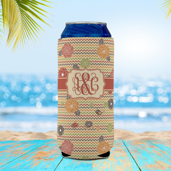 Chevron & Fall Flowers 16oz Can Sleeve - LIFESTYLE
