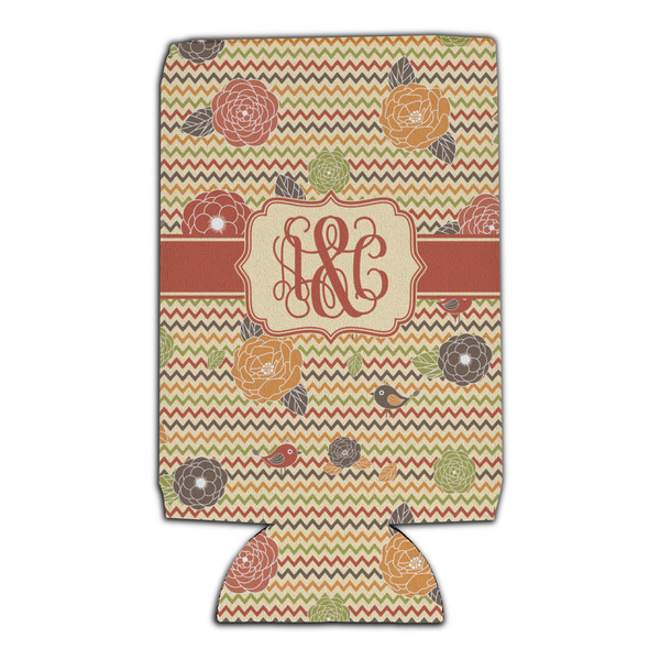 Chevron & Fall Flowers 16oz Can Sleeve - Set of 4 - FRONT