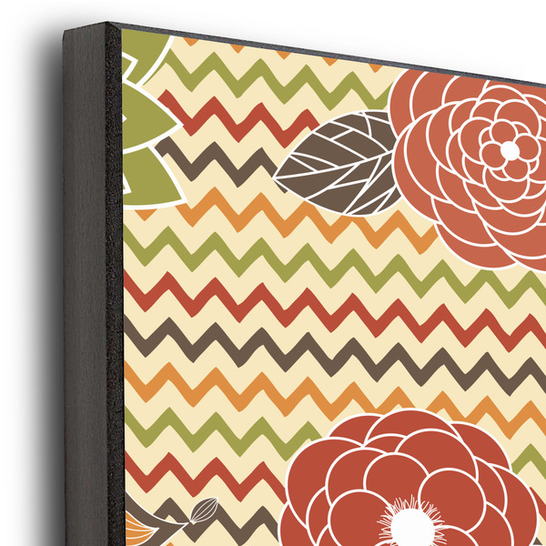 Chevron & Fall Flowers 16x20 Wood Print - Closeup