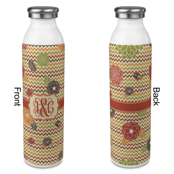 Chevron & Fall Flowers 20oz Water Bottles - Full Print - Approval