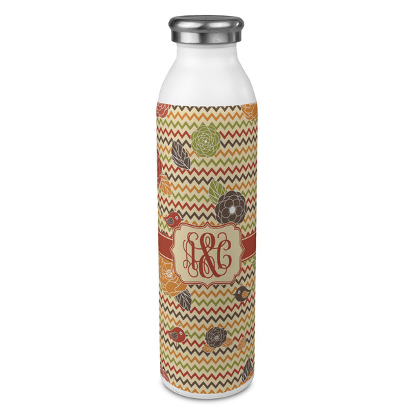 Custom Chevron & Fall Flowers 20oz Stainless Steel Water Bottle - Full Print (Personalized)