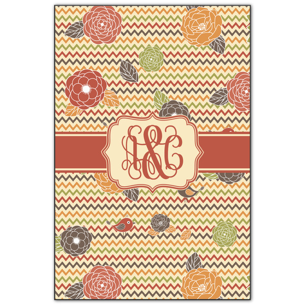 Custom Chevron & Fall Flowers Wood Print - 20x30 (Personalized)