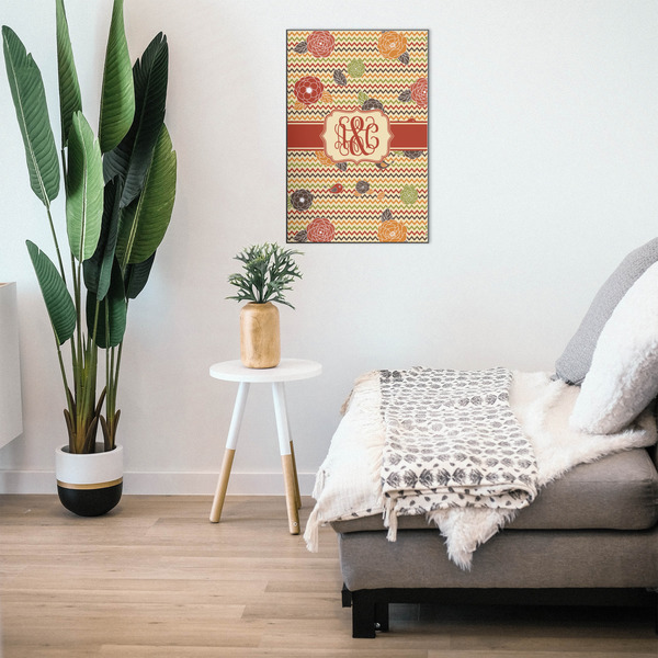 Chevron & Fall Flowers 20x30 Wood Print - In Context