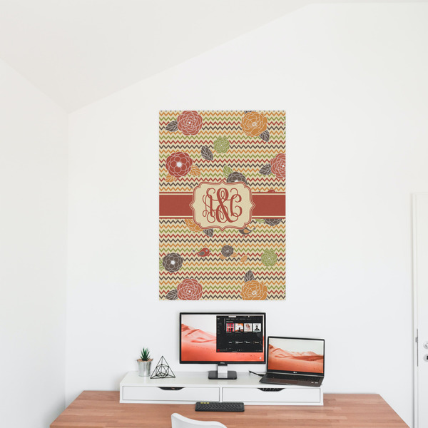 Chevron & Fall Flowers 24x36 - Matte Poster - On the Wall