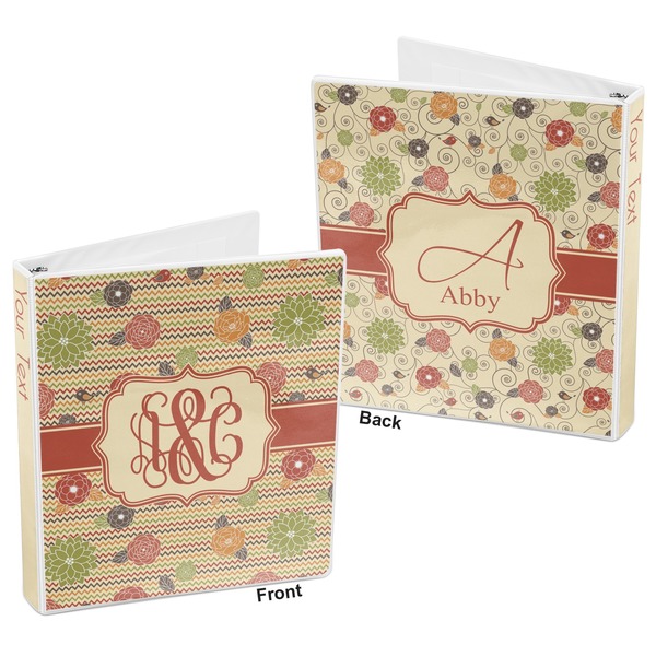 Chevron & Fall Flowers 3-Ring Binder Front and Back