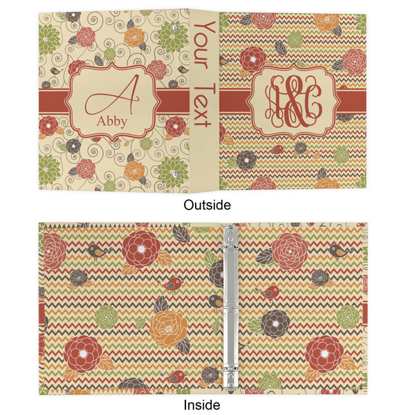 Chevron & Fall Flowers 3 Ring Binders - Full Wrap - 1" - APPROVAL