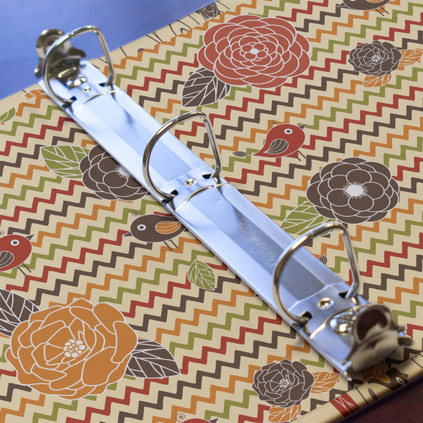 Chevron & Fall Flowers 3 Ring Binders - Full Wrap - 1" - DETAIL