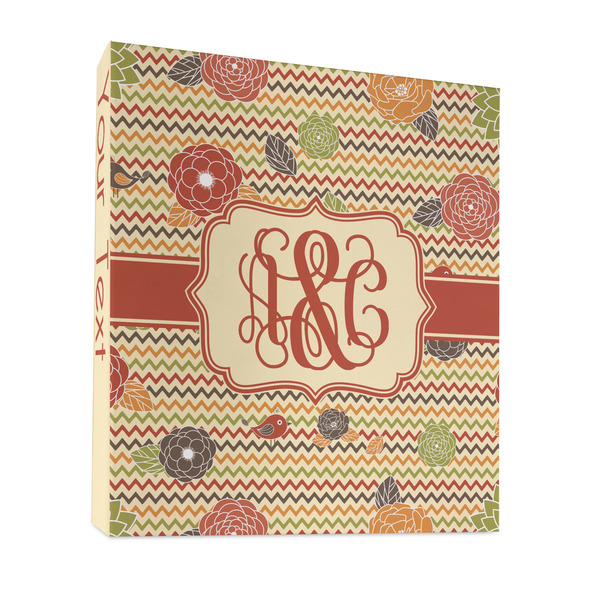 Chevron & Fall Flowers 3 Ring Binders - Full Wrap - 1" - FRONT