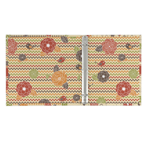 Chevron & Fall Flowers 3 Ring Binders - Full Wrap - 1" - OPEN INSIDE