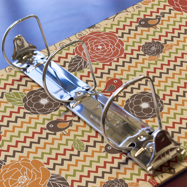 Chevron & Fall Flowers 3 Ring Binders - Full Wrap - 2" - DETAIL