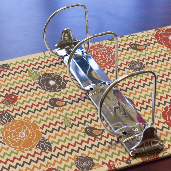 Chevron & Fall Flowers 3 Ring Binders - Full Wrap - 3" - DETAIL