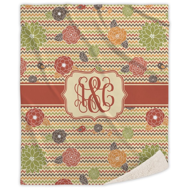 Custom Chevron & Fall Flowers Sherpa Throw Blanket (Personalized)