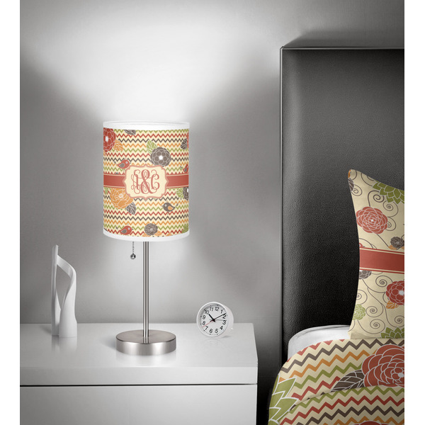 Chevron & Fall Flowers 7 inch drum lamp shade - in room