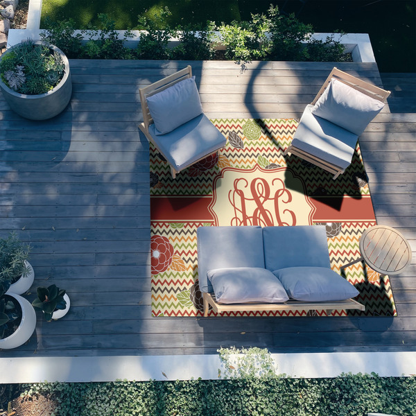 Chevron & Fall Flowers 8'x10' Patio Rug - In context