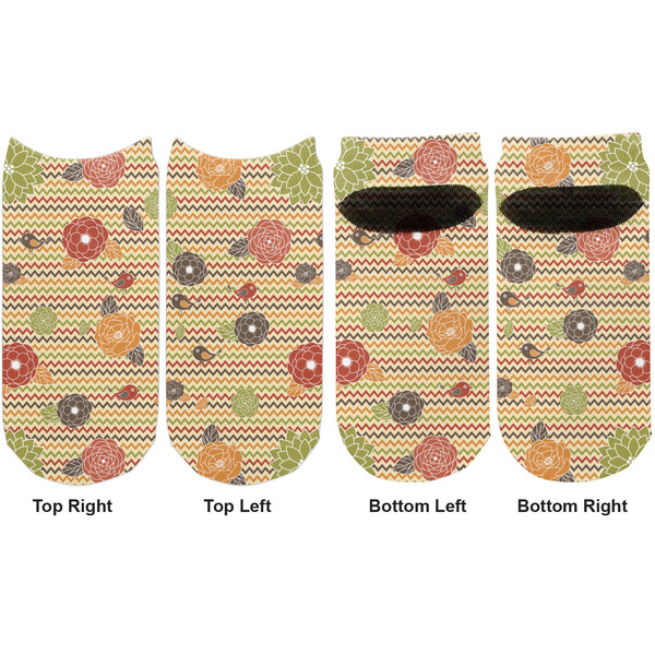 Chevron & Fall Flowers Adult Ankle Socks - Double Pair - Front and Back - Apvl