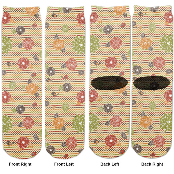 Chevron & Fall Flowers Adult Crew Socks - Double Pair - Front and Back - Apvl