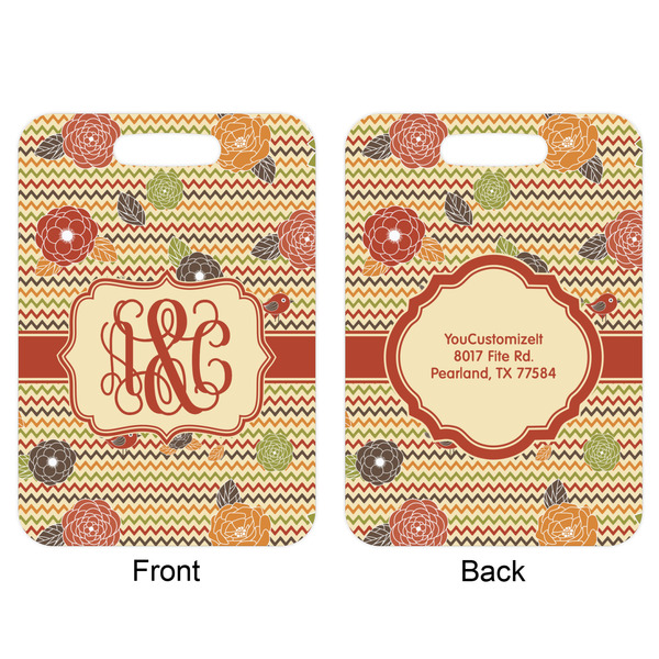 Chevron & Fall Flowers Aluminum Luggage Tag (Front + Back)