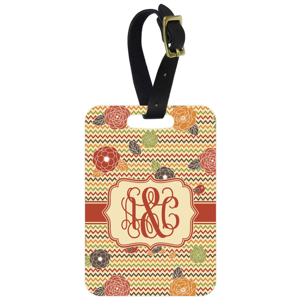 Custom Chevron & Fall Flowers Metal Luggage Tag w/ Couple's Names