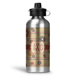 Chevron & Fall Flowers Water Bottle - Aluminum - 20 oz (Personalized)
