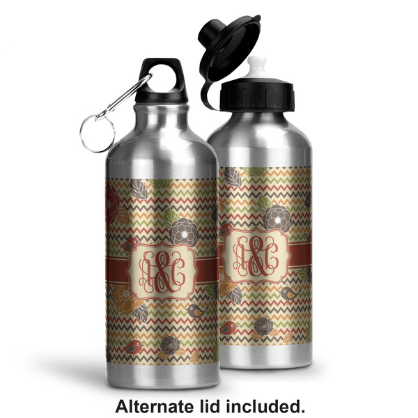 Chevron & Fall Flowers Aluminum Water Bottle - Alternate lid options