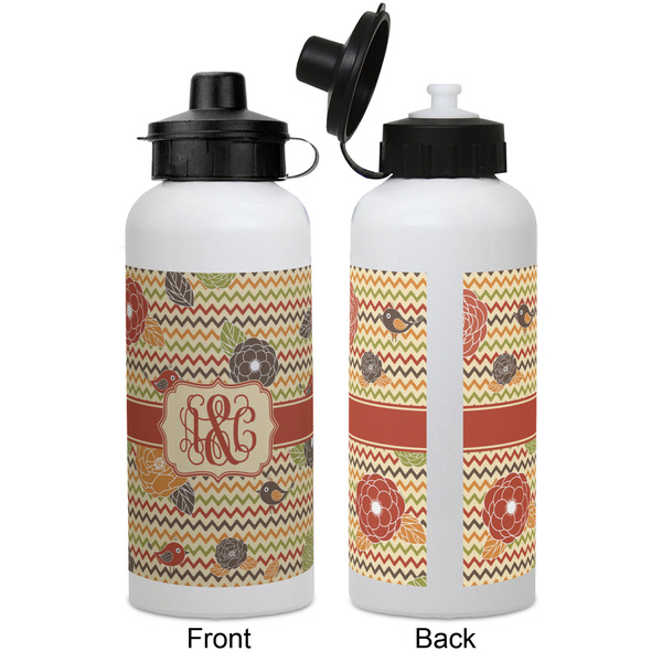 Chevron & Fall Flowers Aluminum Water Bottle - White APPROVAL